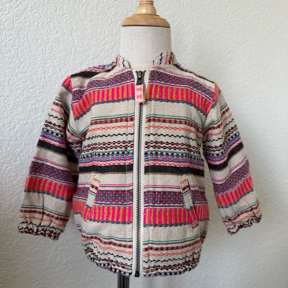 Peek Embroidered Striped Cotton Bomber Jacket
